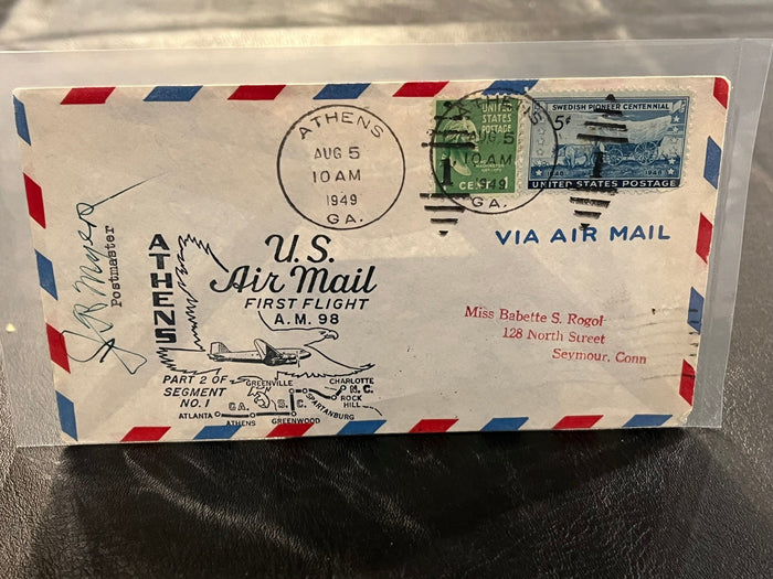 First Air Mail flight - Athens, Ga. - Charlotte, N.C. 1949