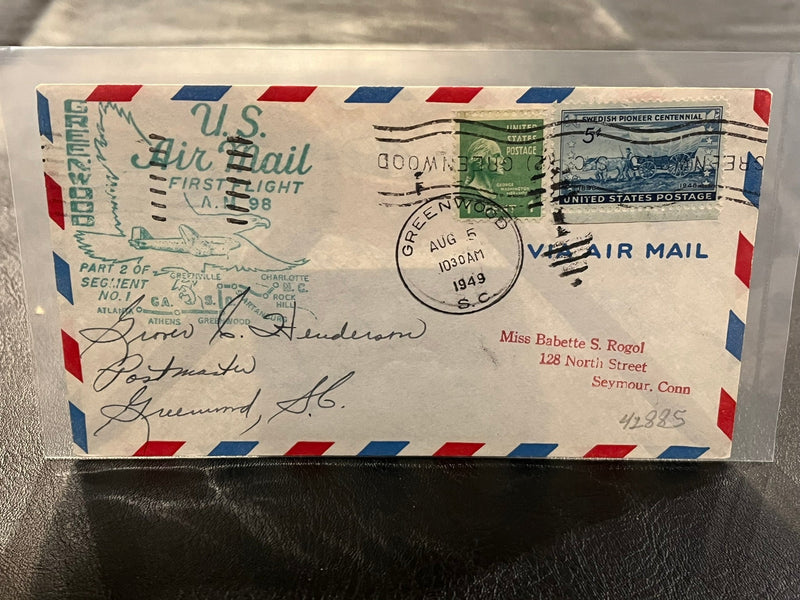 First Air Mail Flight - Greenwood, S.C. - Charlotte, N.C. 1949