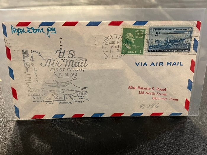 First Air Mail Flight - Greenville, S.C. - Charlotte, N.C. 1949