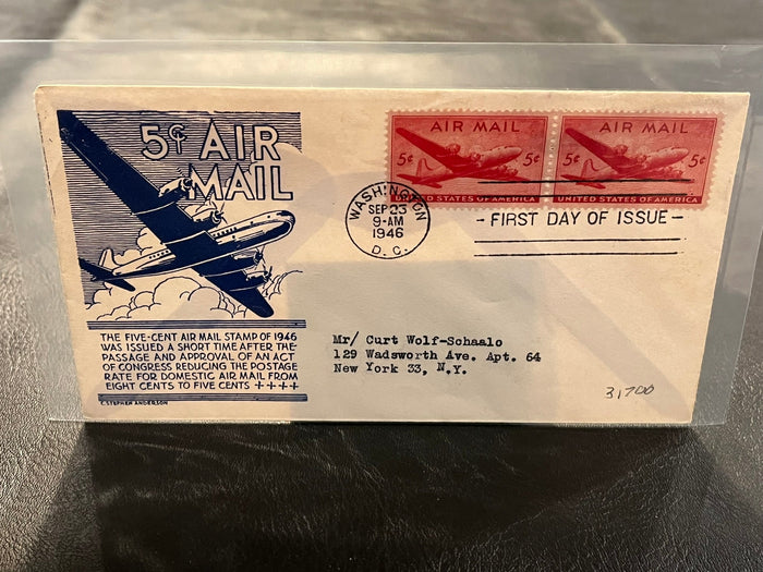 5c Air Mail FDC. C. Stephen Anderson cachet. 1946