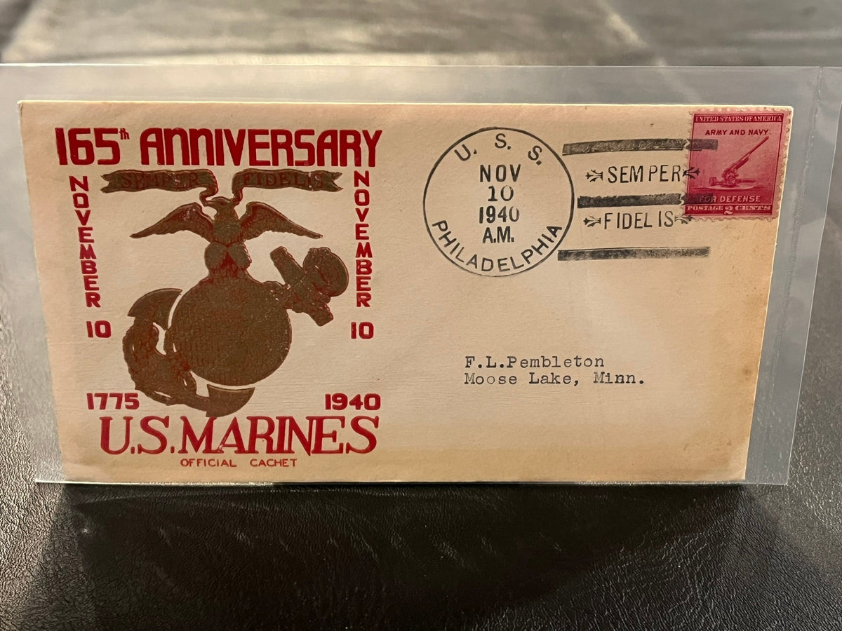 165 Anniversary - U.S. Marines. Cancelled form U.S.S. Philadelphia. 1940