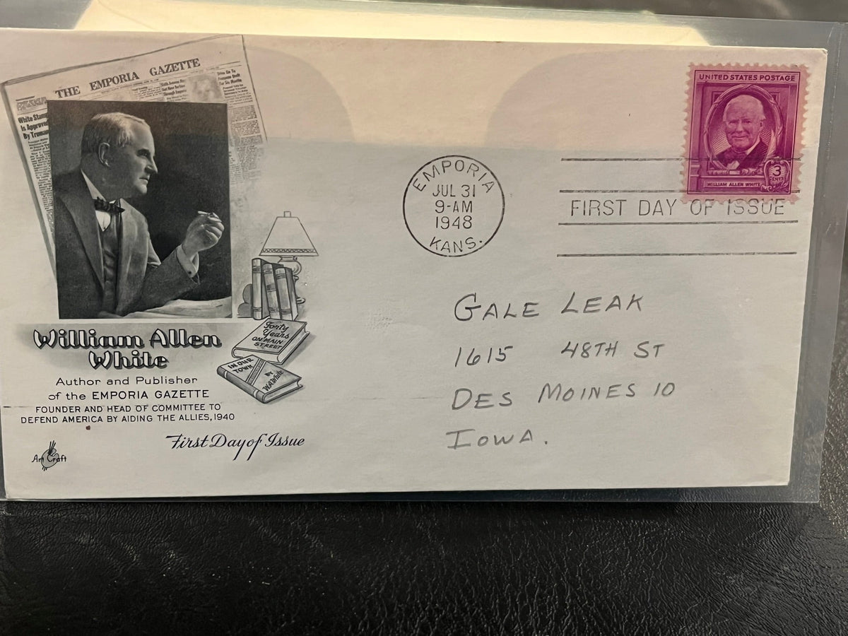 William Allen White FDC. Art Craft cachet. 1948