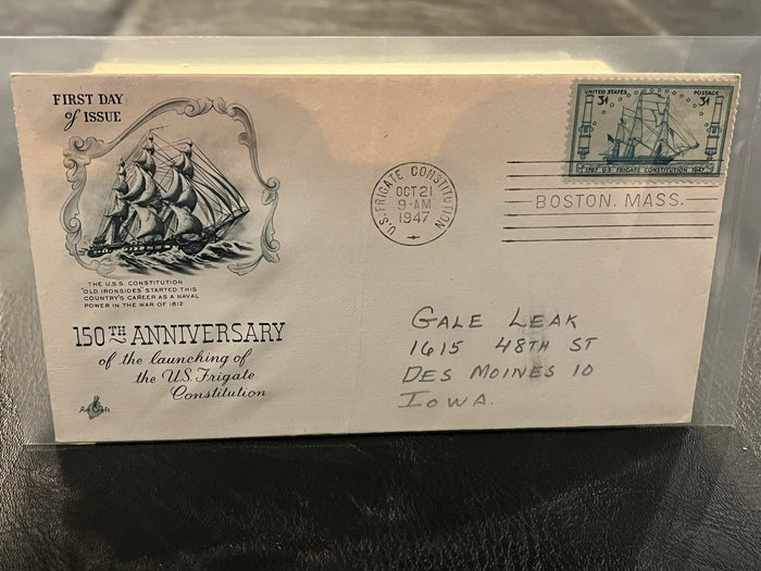 U.S. Frigate Contitution 150th Anniversary of Launching. Art Craft cachet. 1947