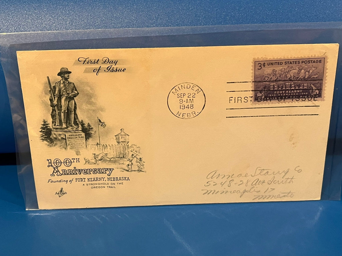 Fort Kearny, Nebraska 100th Anniversary FDC. Art Crafts cachet. 1948