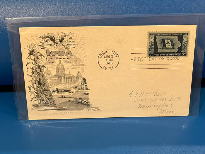 Iowa Centennial FDC. Artmaster cachet. 1946