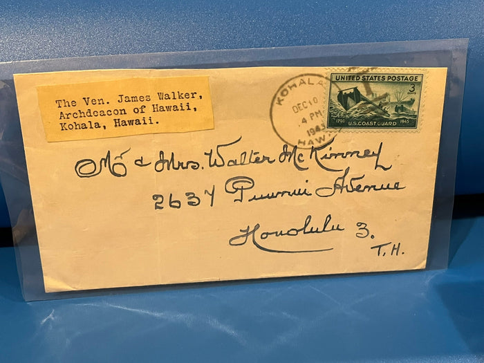 WWII Kohala cancelled, Hawaii envelope. From the Archdeacon of Wawaii.