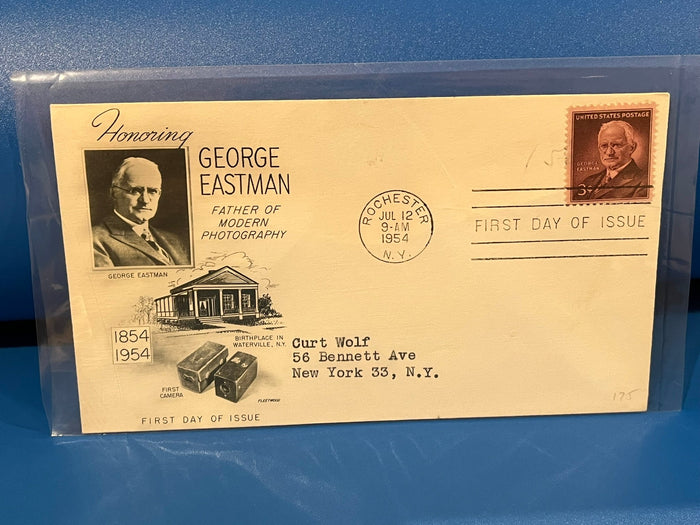 Honoring George Eastman - Father of Modern Photography. FDC. 1954