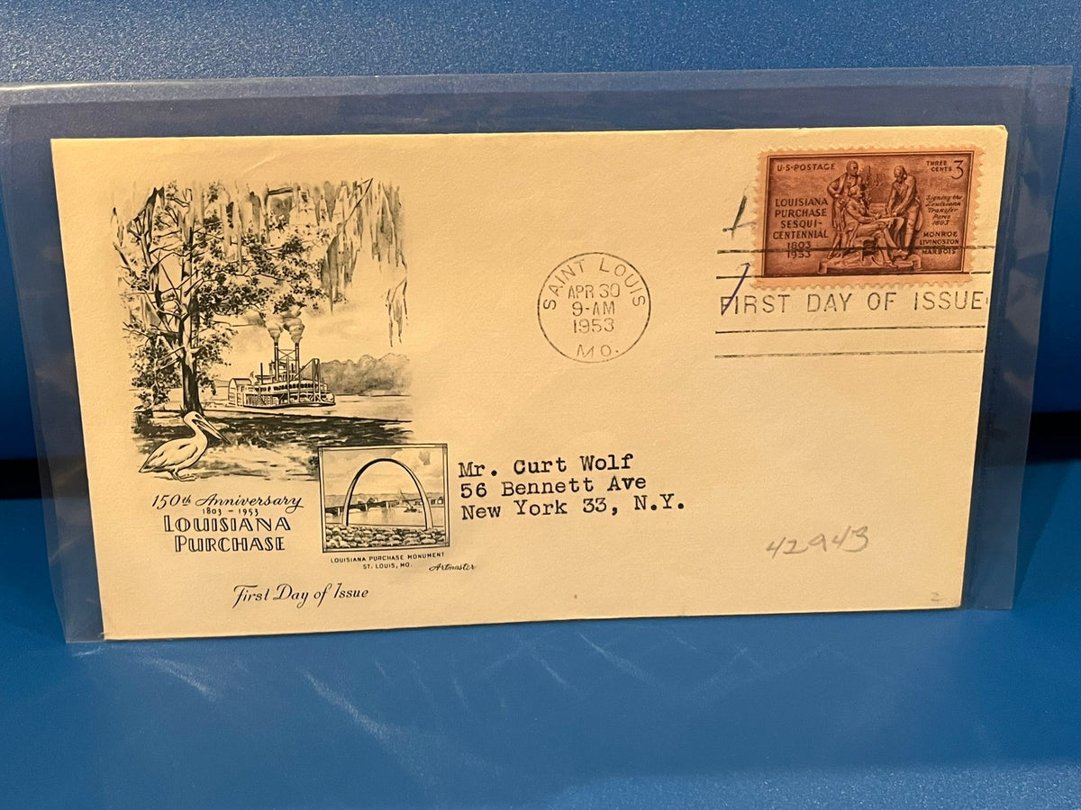 Louisiana Purchase 150th Anniversary FDC. Artmaster cachet. 1953