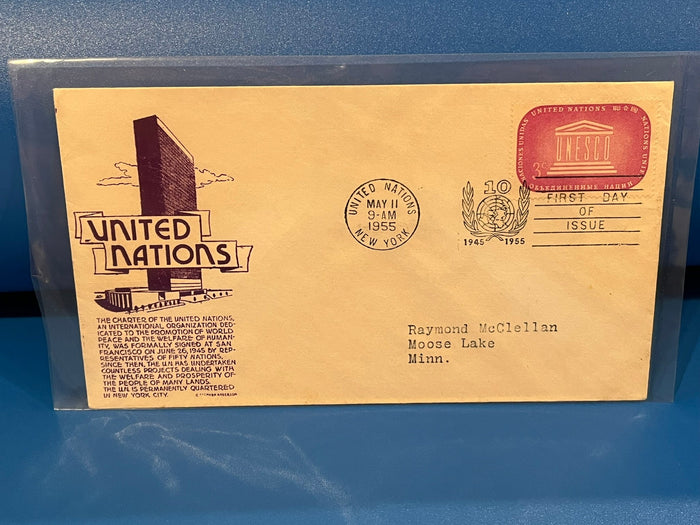 United Nations 10th Anniversary FDC. C. Stephen Anderson cachet. 1955