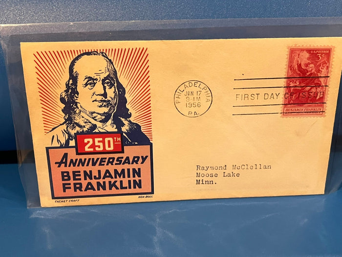 Benjamin Franklin 250th Anniversary FDC. Cachet Craft . 1956