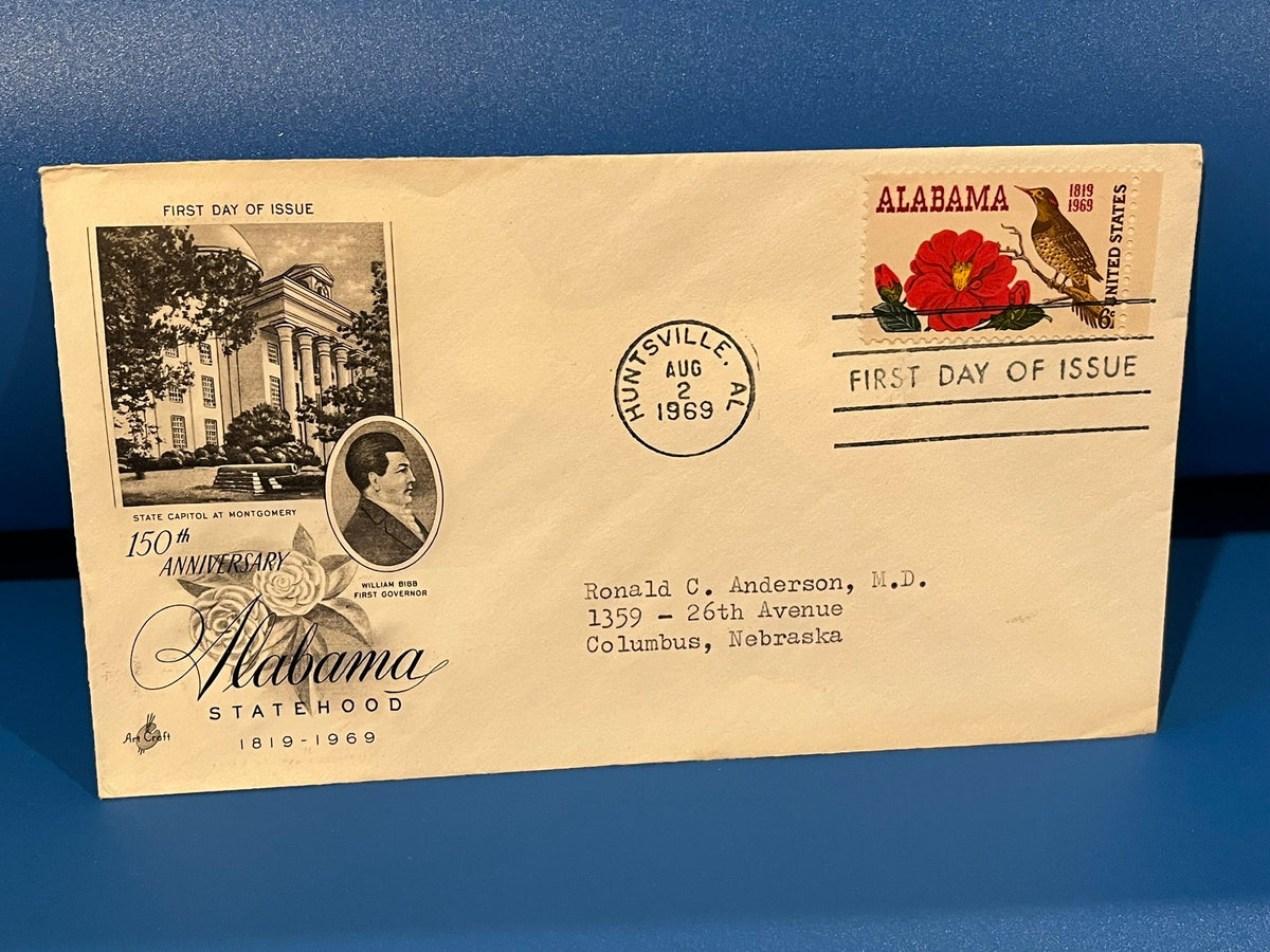 Alabama Statehood 150th Anniversary FDC. Art Craft Cachet. 1969