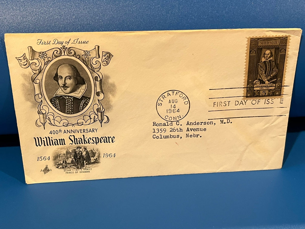 William Shakespeare 400th Anniversary FDC. Art Craft cachet. 1964