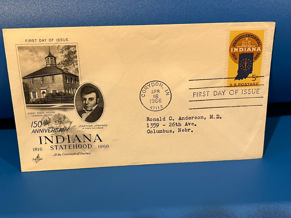 Indiana Territory 150th Anniversary FDC. Art Craft cachet. 1950