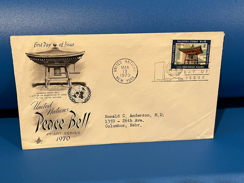 United Naitons Peace Bell FDC. Art Craft cache. 1970