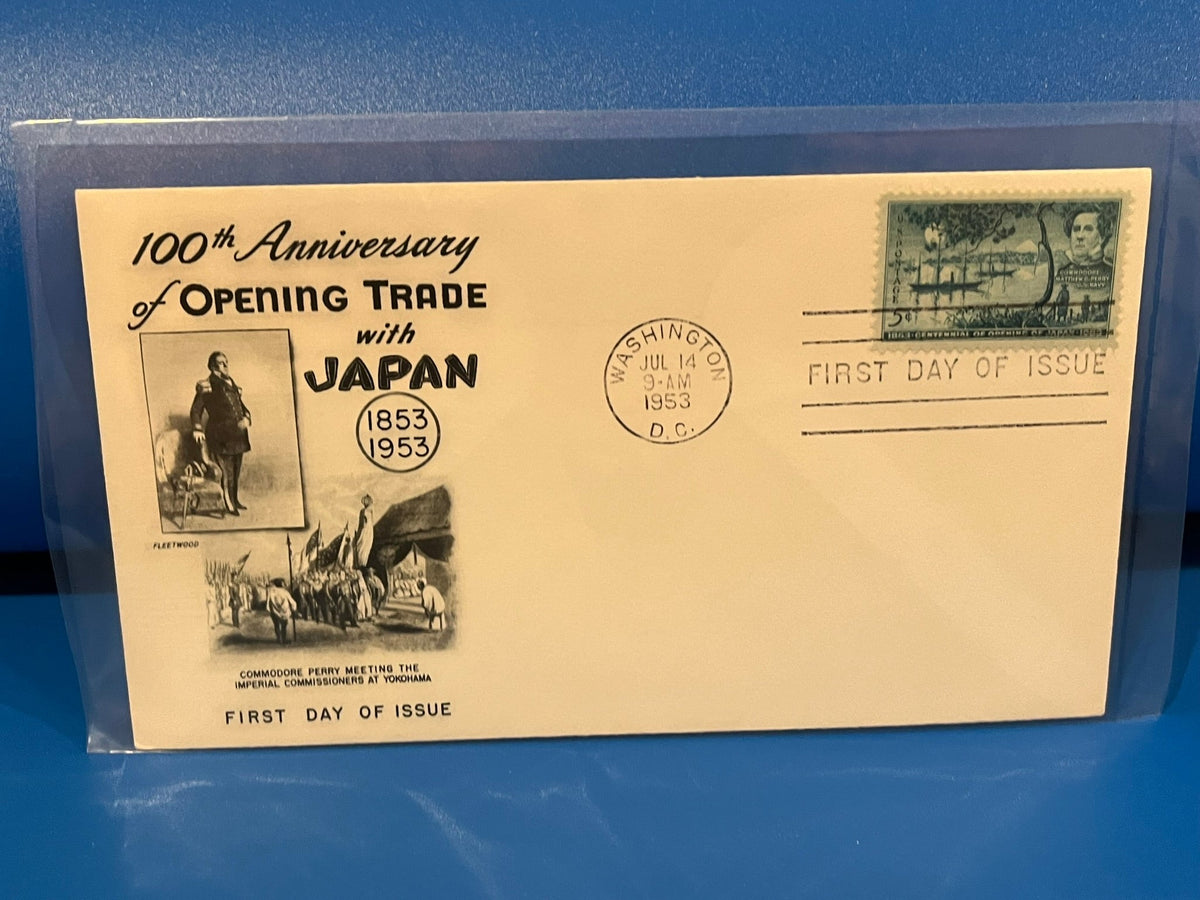 100th Anniversary of Opening Trade with Japan. FDC. Fleetwood cachet. 1953