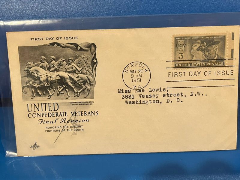 United Confederate Veterans. Final Reunion FDC. Art Craft Cachet. 1951