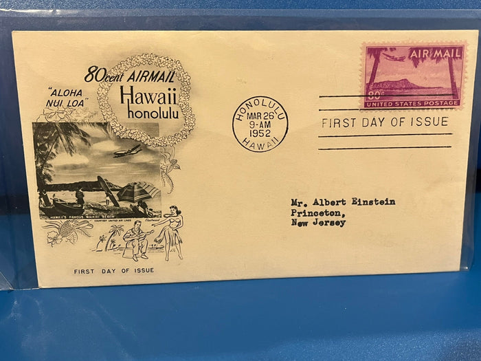 80c Airmail FDC. Honolulu Cancel. Mails to Albert Einstein - Princeton, N.J.. Fleetwood cachet.