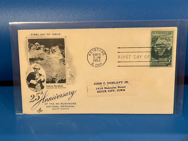 Mount Rushmore 25th Anniversary. Art Craft cachet. 1952