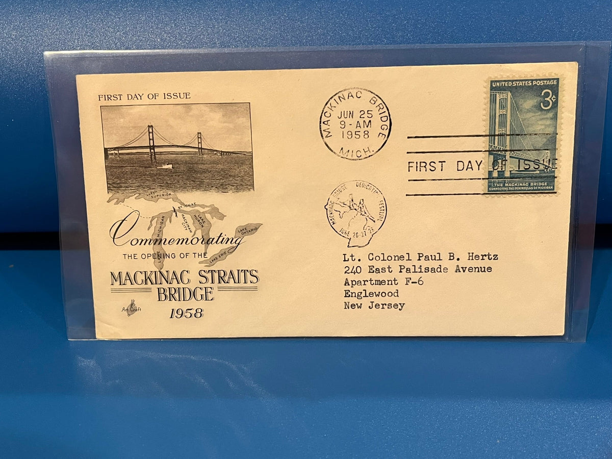 Mackinac Straits Bridge Opening FDC Art Craft cachet. 1958