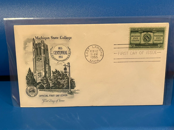 Michigan State College Centennial FDC. Artmaster cachet. 1955