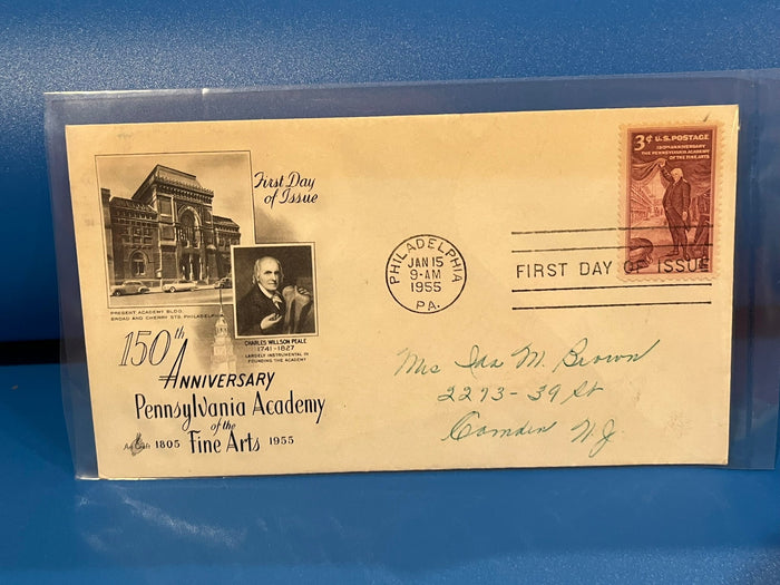 Pennsylvanie Academy of Fine Arts 150th Anniversary FDC. Art Craft cachet. 1955