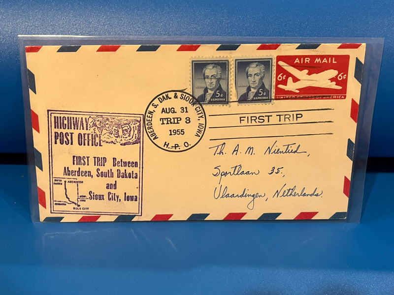 First Hisghway Post Office trip between Aberdeen, S.D. and Sioux City Iowa. 1955