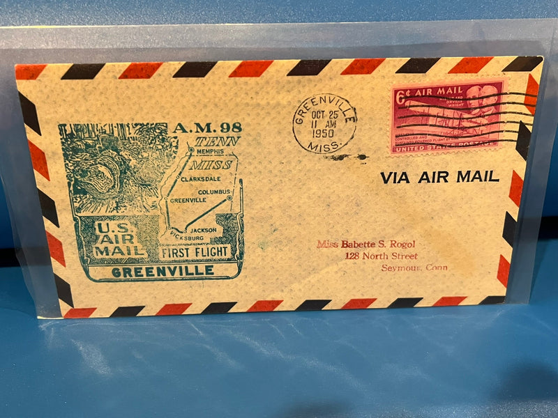 First Air Mail Flight - Greenville Mississippi = Memphis Tennessee. 1950