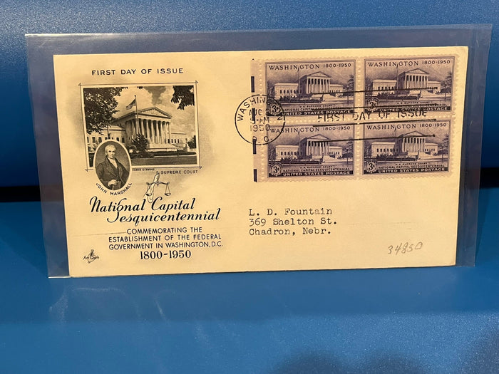 National Capital Sesquicentennial FDC. Art Craft Cachet 1950