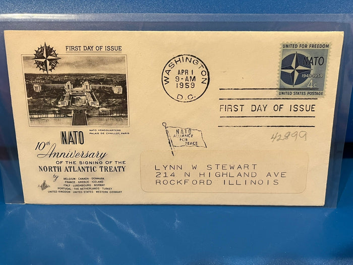 NATO 10th Anniversary FDC. Art Craft Cachet. 1959