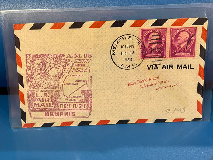 First Air Mail Flight - Memphis Tennessee - Jackson Mississippi. 1950