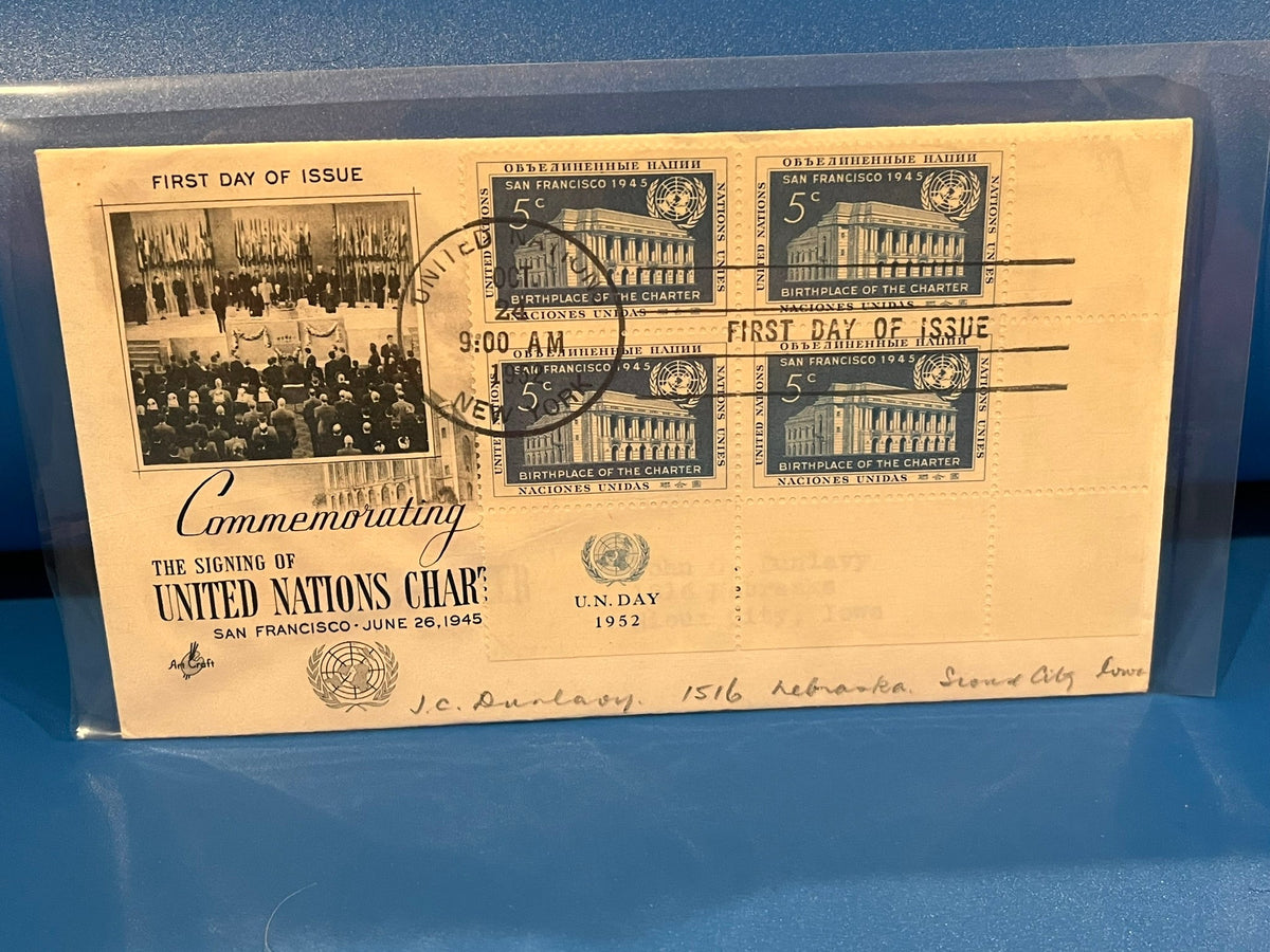 United Nations Charter FDC. Art Craft Cachet. 1952