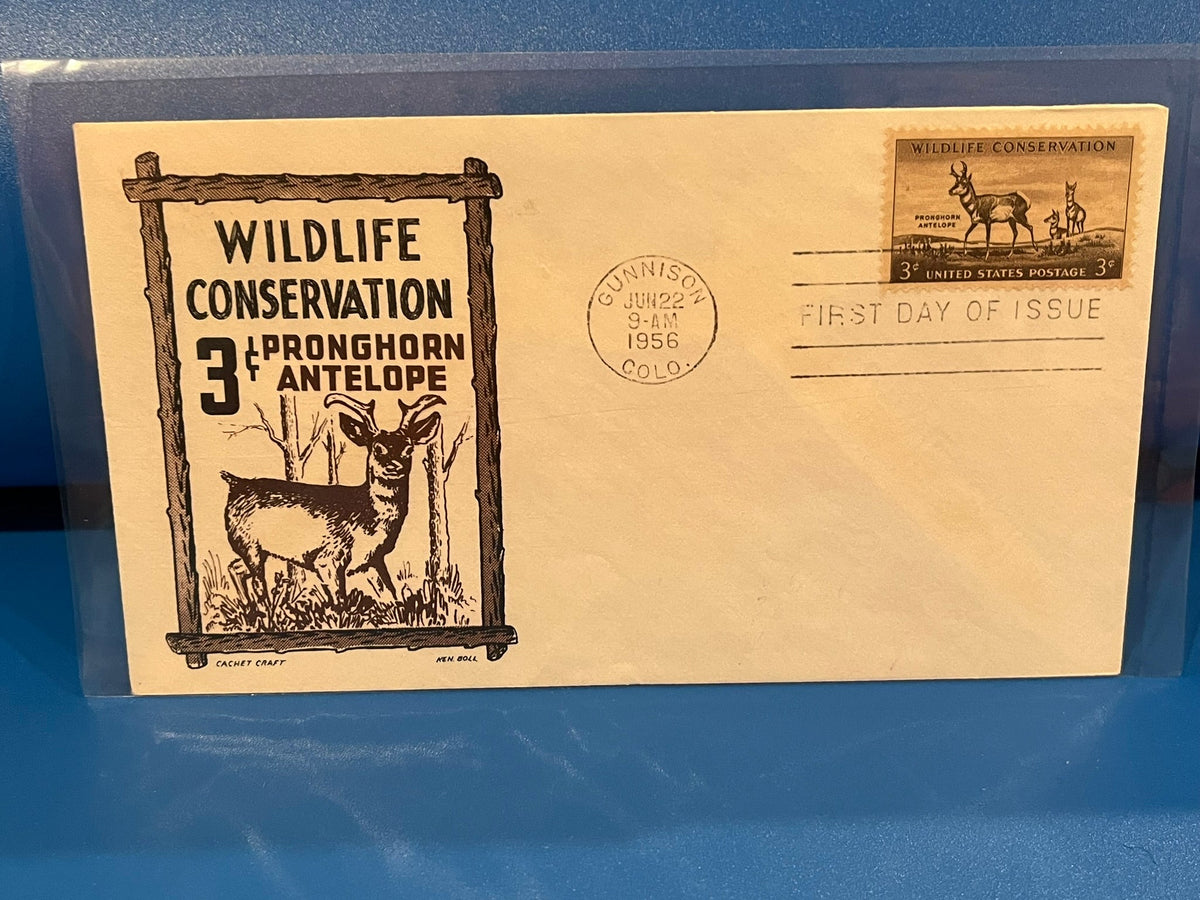 Wildlife Conservation Prong Horn Anteloope FDC. Cachet Craft cachet. 1956