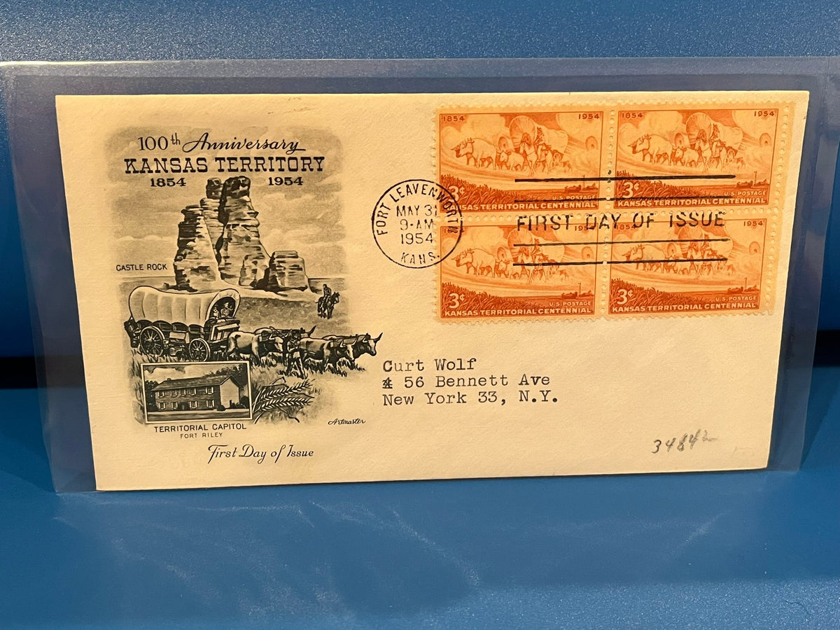 Kansas Territory 100th Anniversity FDC. Artmaster cachet. 1954