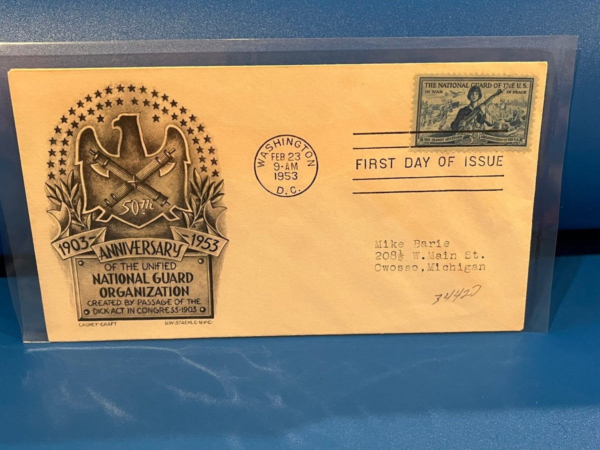 50th Anniversary National Guard Organization. Cachet Craft cachet. 1953