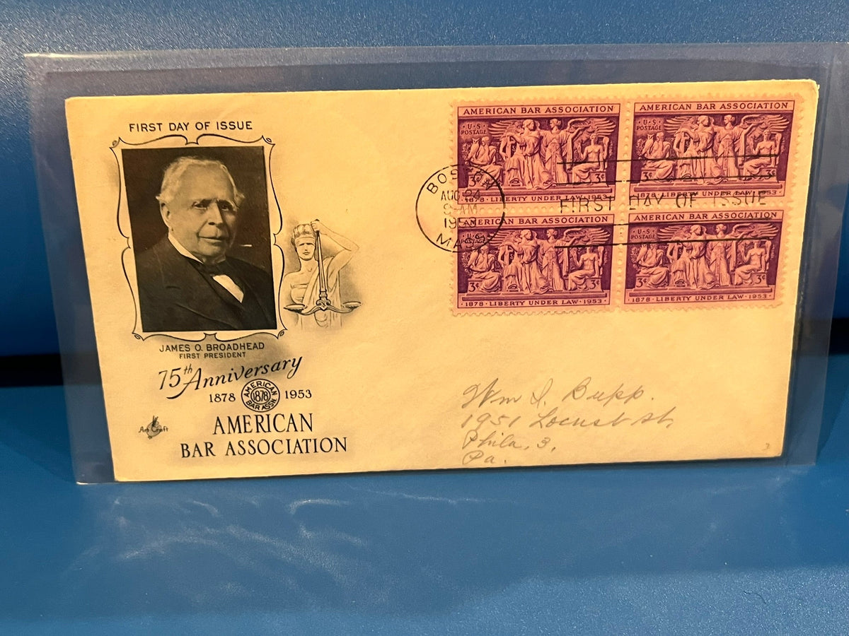 American Bar Association 75th Anniversity FDC. Art Craft cachet. 1953