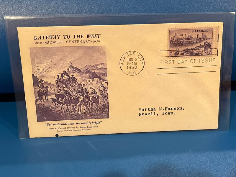 Kansas City - Gateway to the West. Centenary FDC.. Modern Enterprises Cachet. 1950