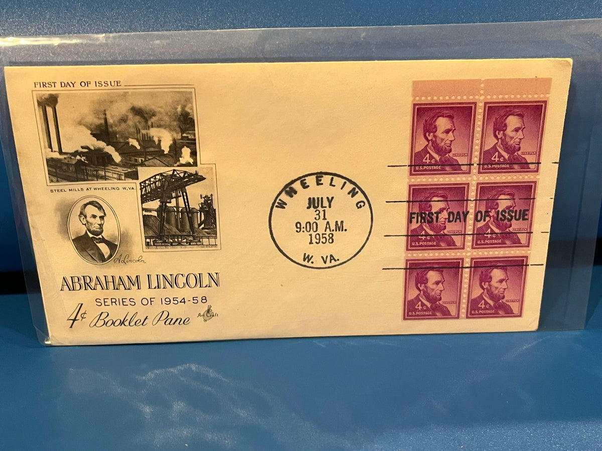 4c Abraham Lincoln Booklet Pane FDC. Art Craft cachet.