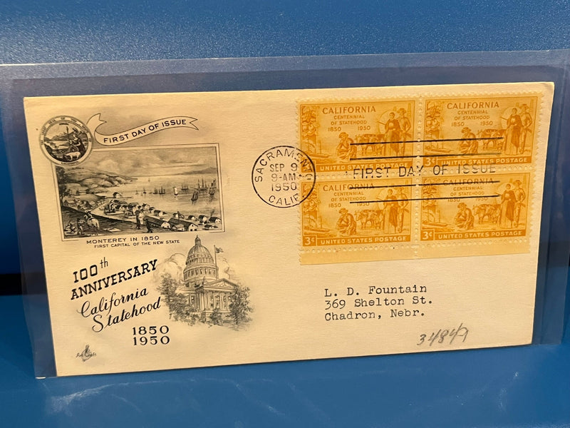 California Statehood Centennial FDC. Art Craft Cachet. 1950