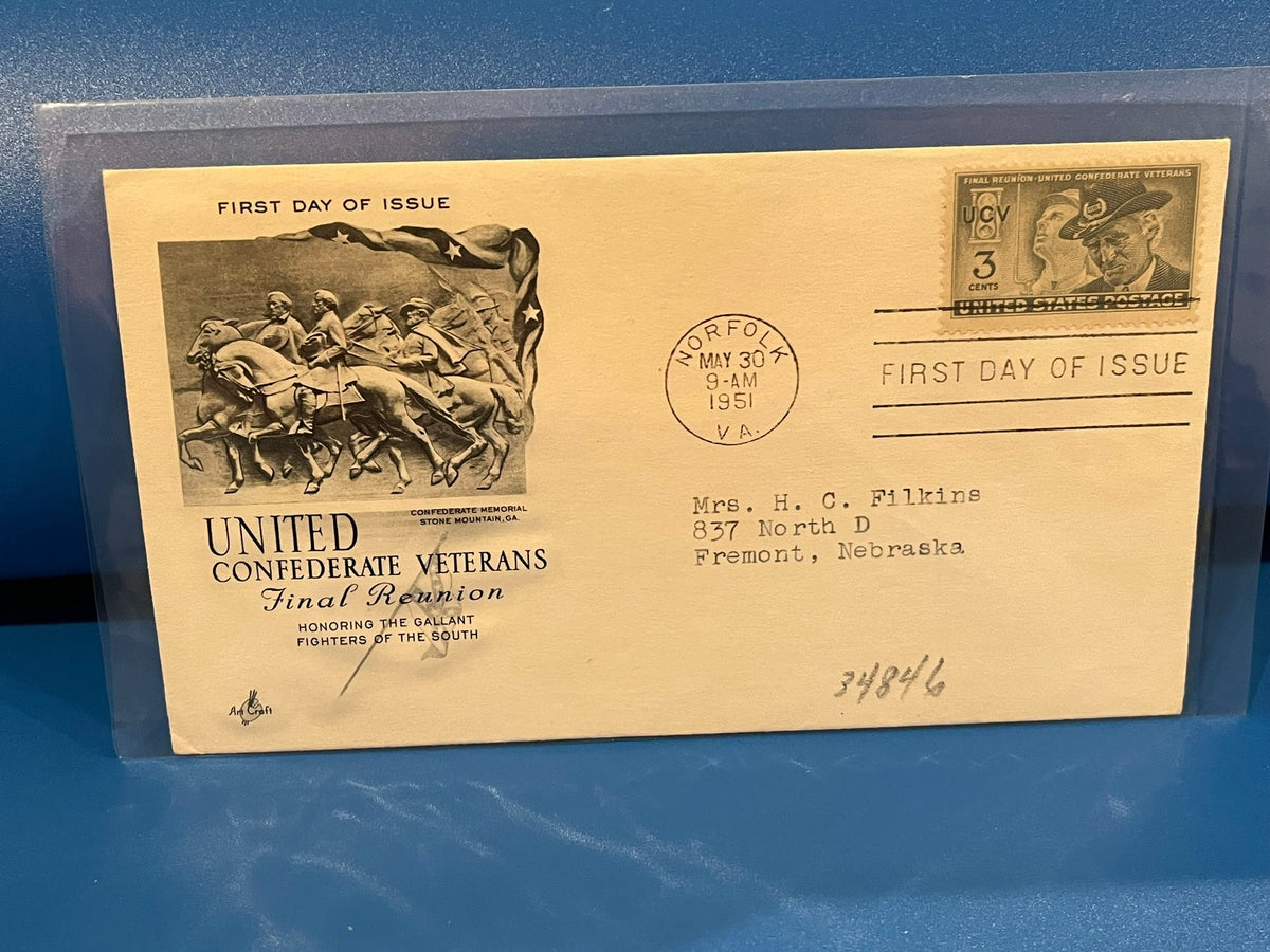 United Confederate Veterans FDC 1951. Art Craft cachet.