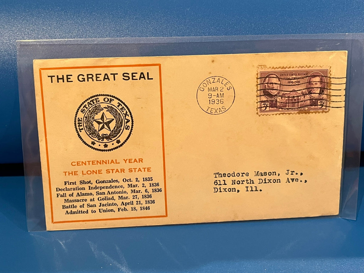 Texas Centennial Year 1936 FDC.