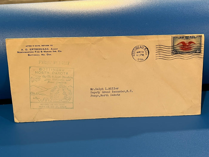 National Air Mail Week. Bottineau, N. Dakota cancel. 1938