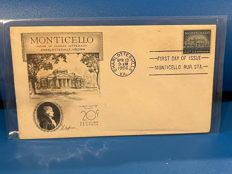 Minticello FDC. . Day Loouny cachet. 1956