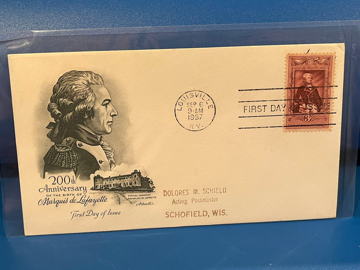 200th Anniversary - Marquis de Lafayette. Artmaster Cachet. 1957