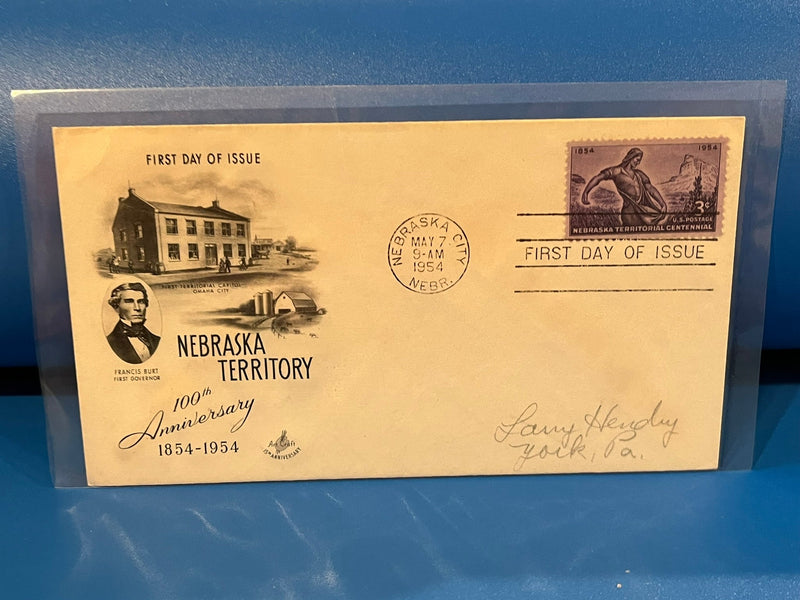 Nebraska Territory 100th Anniversary FDC. Art Craft cachet. 1954