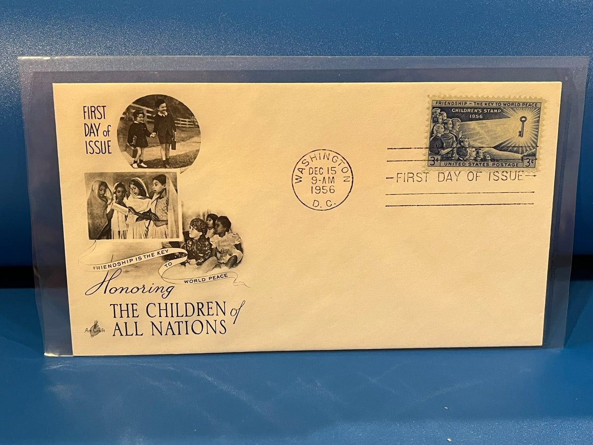 Honoring the Children of All Nations FDC. Art Craft Cachet. 1956