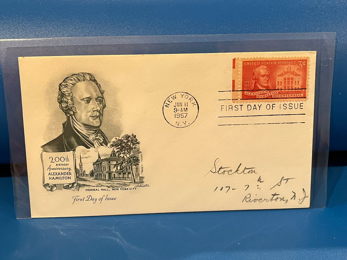 Alexander Hamilton 200th Anniversary FDC. Artmaster cachet. 1957