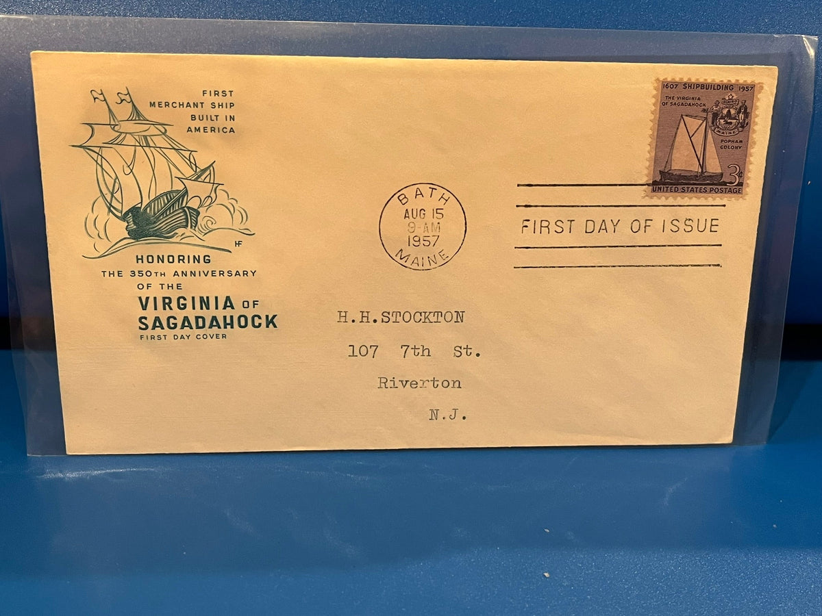 Virginia of Sagadahock - 1st Merchant Ship built in America. FDC. 1957