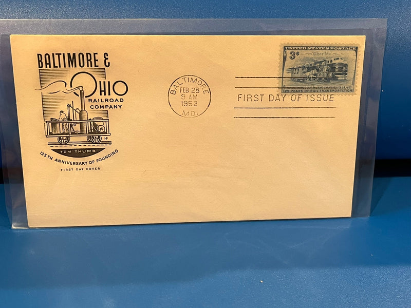 Baltimore & Ohio 125th Anniversary FDC. Art Craft cachet. 1952