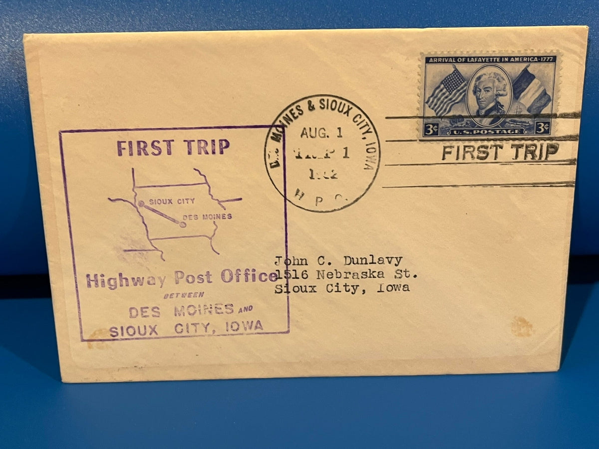 First Trip - Highway Post Office between Des Moines and Sioux City, Iowa. 1952