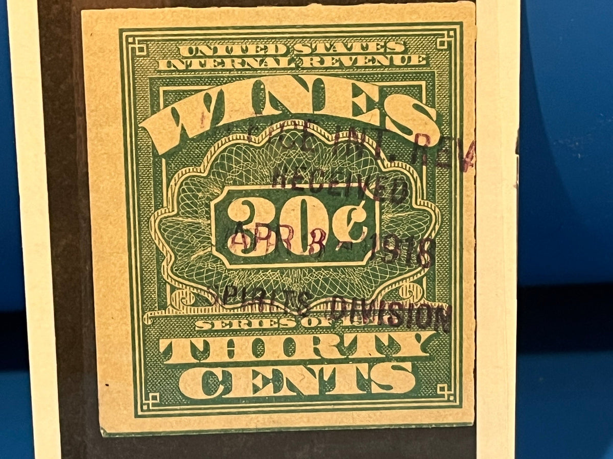 1918 U.S. Internal Revenue 30c Wines stamp.